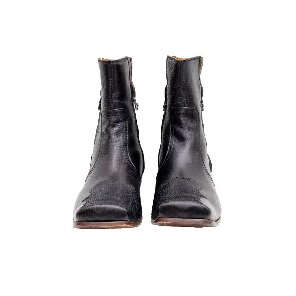 Mark Nason Black Leather Ankle Boots Mens US 13 EU 47 Side Zip Square Toe